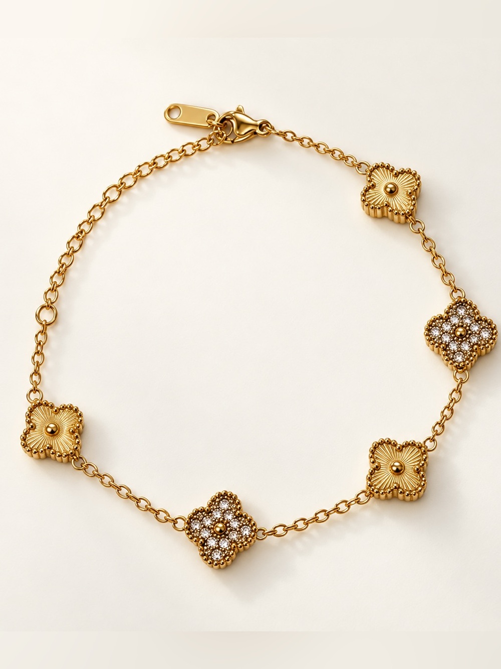 Gold Plated Floral Cluster Station Bracelet -